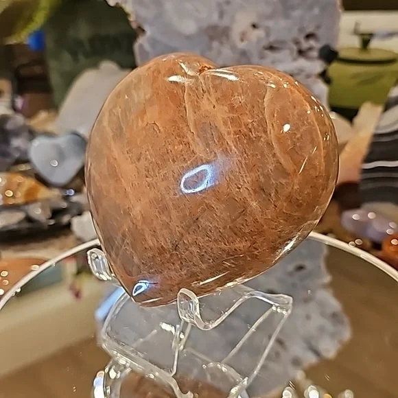 Peach Moonstone Heart- Huge 4.5" x 4.2" and 1.7 pounds